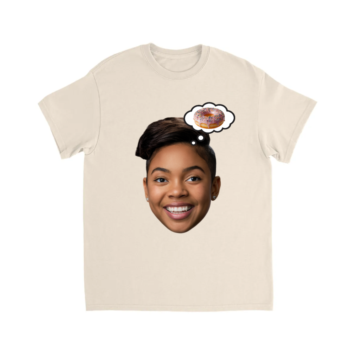 CUSOTM FACE T-SHIRT W/ DONUT THOUGHT BUBBLE