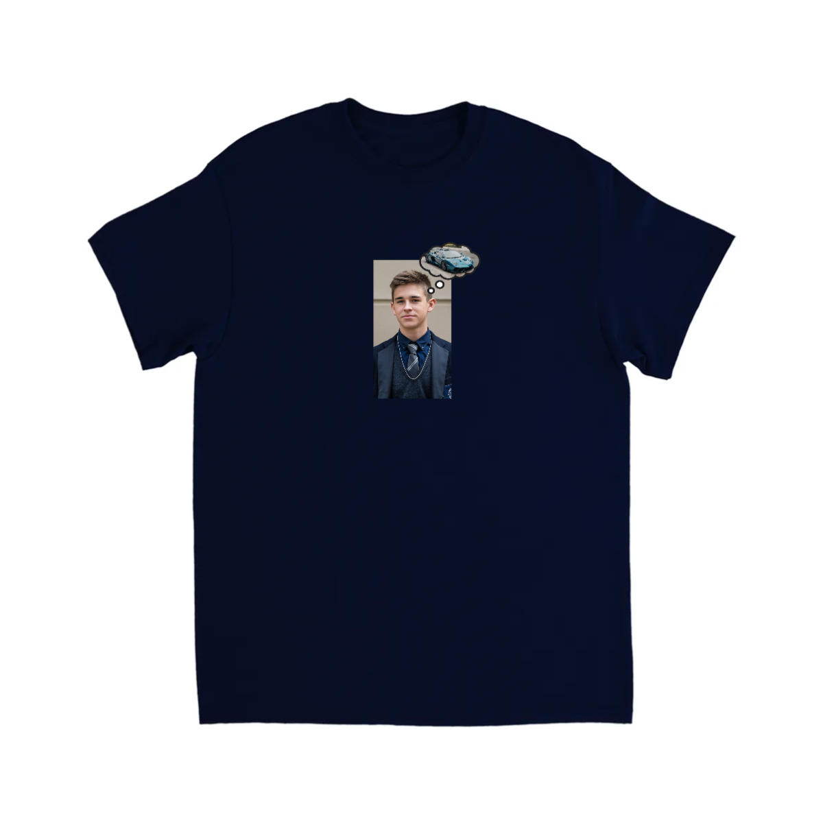 CUSTOM FACE T-SHIRT W/ SUPER CAR THOUGHT BUBBLE