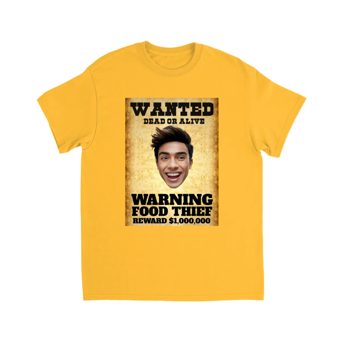 CUSTOM WANTED POSTER T-SHIRT (FOOD THEIFT)