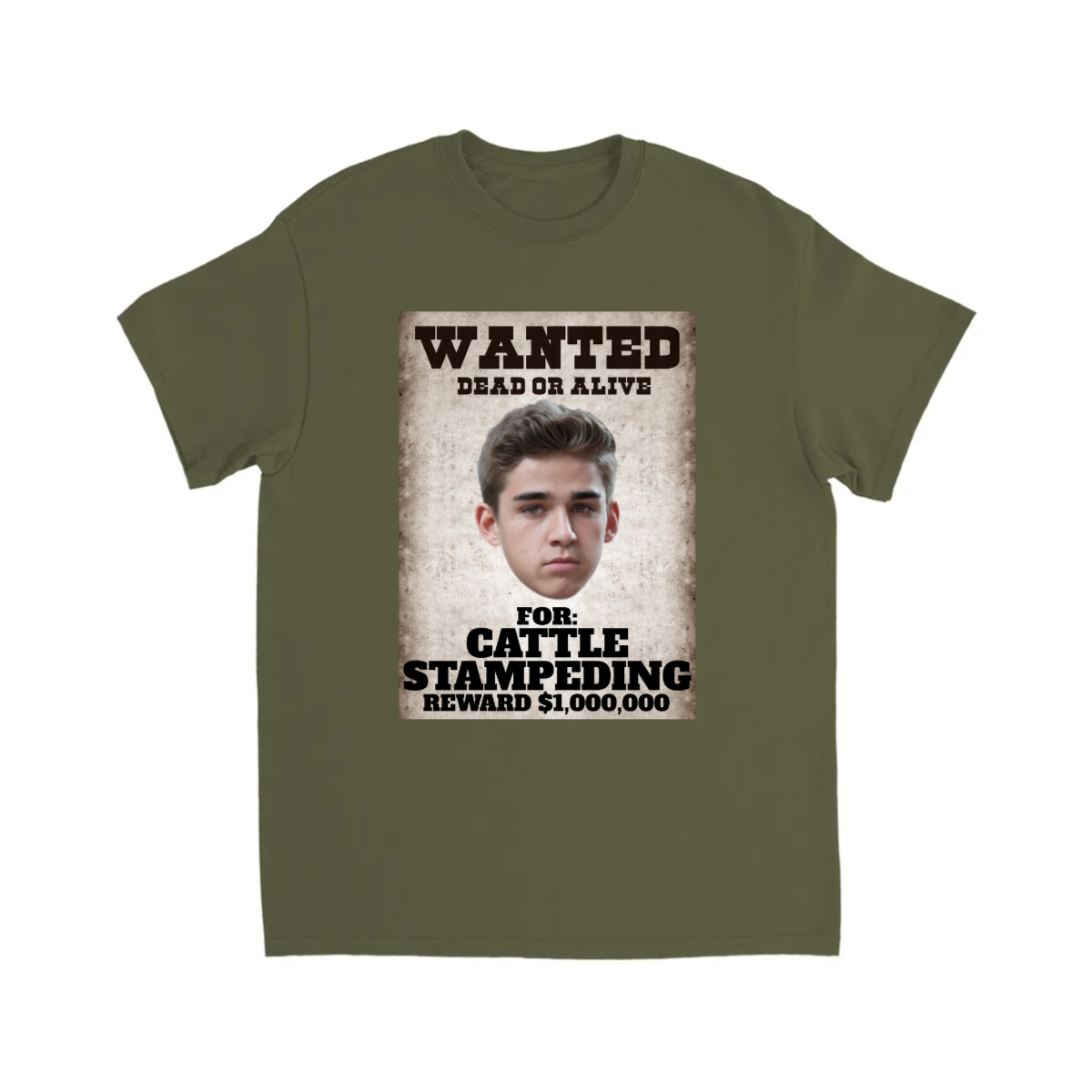 CUSTOM WANTED POSTER T-SHIRT (Cattle Stampeding)