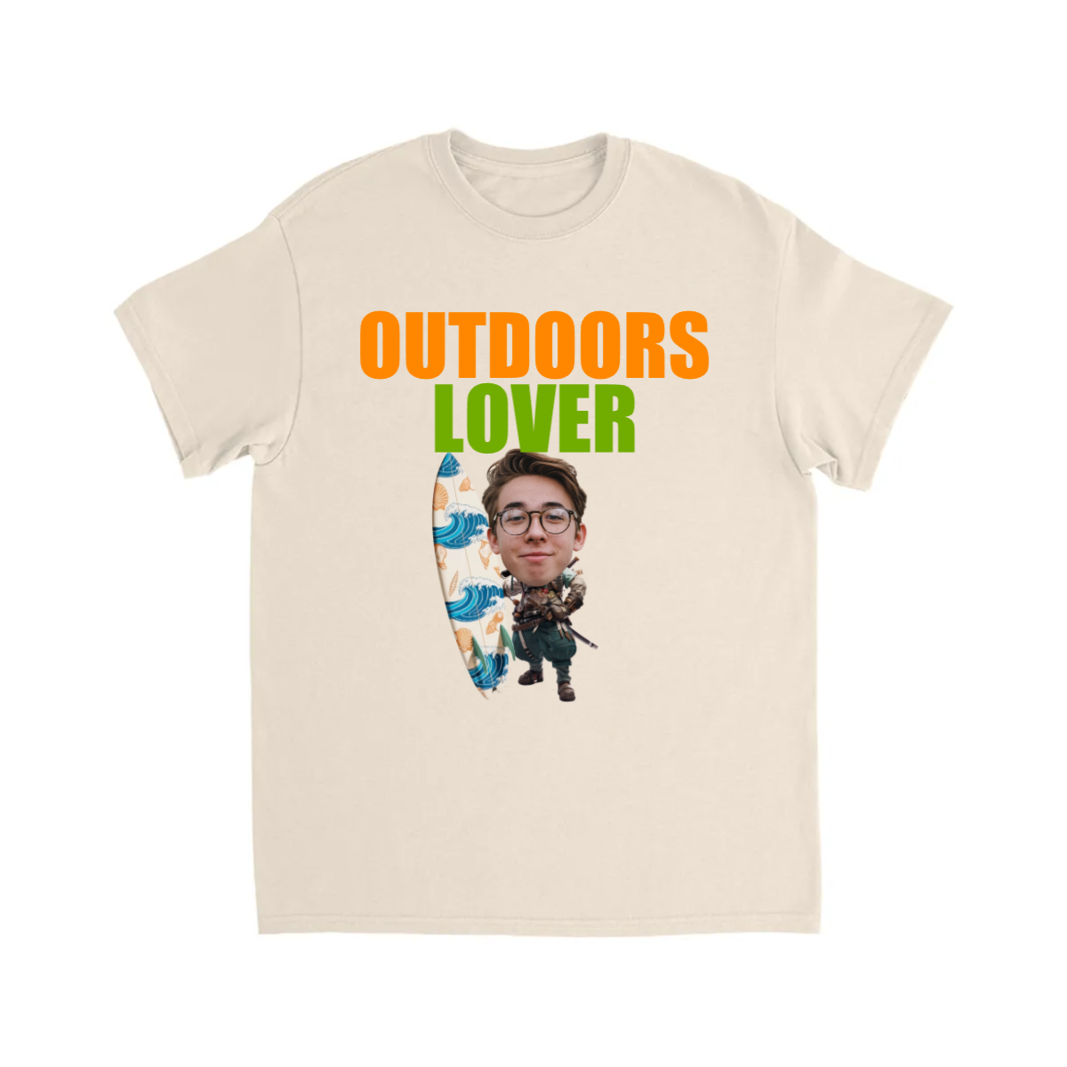 CUSTOM FIGHTING CHARACTER T-SHIRT (ADVENTURER W/ SURFBOARD)