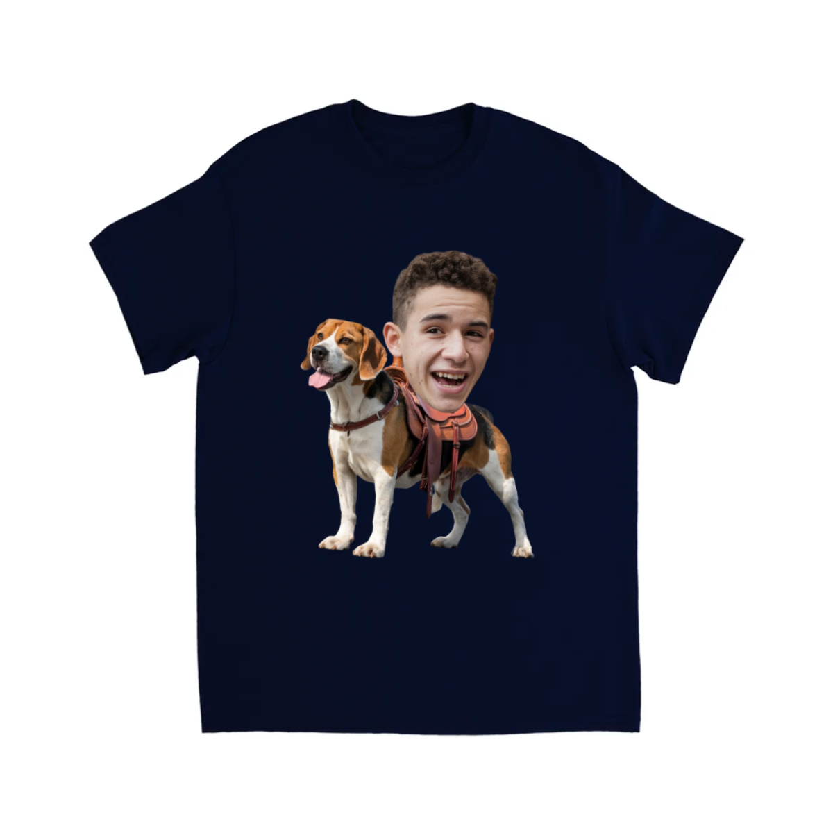 CUSTOM BEAGLE DOG RIDING MOUNT FACE T-SHIRT