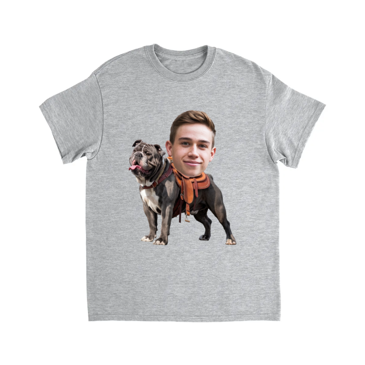 CUSTOM BULL DOG DOG RIDING MOUNT FACE T-SHIRT