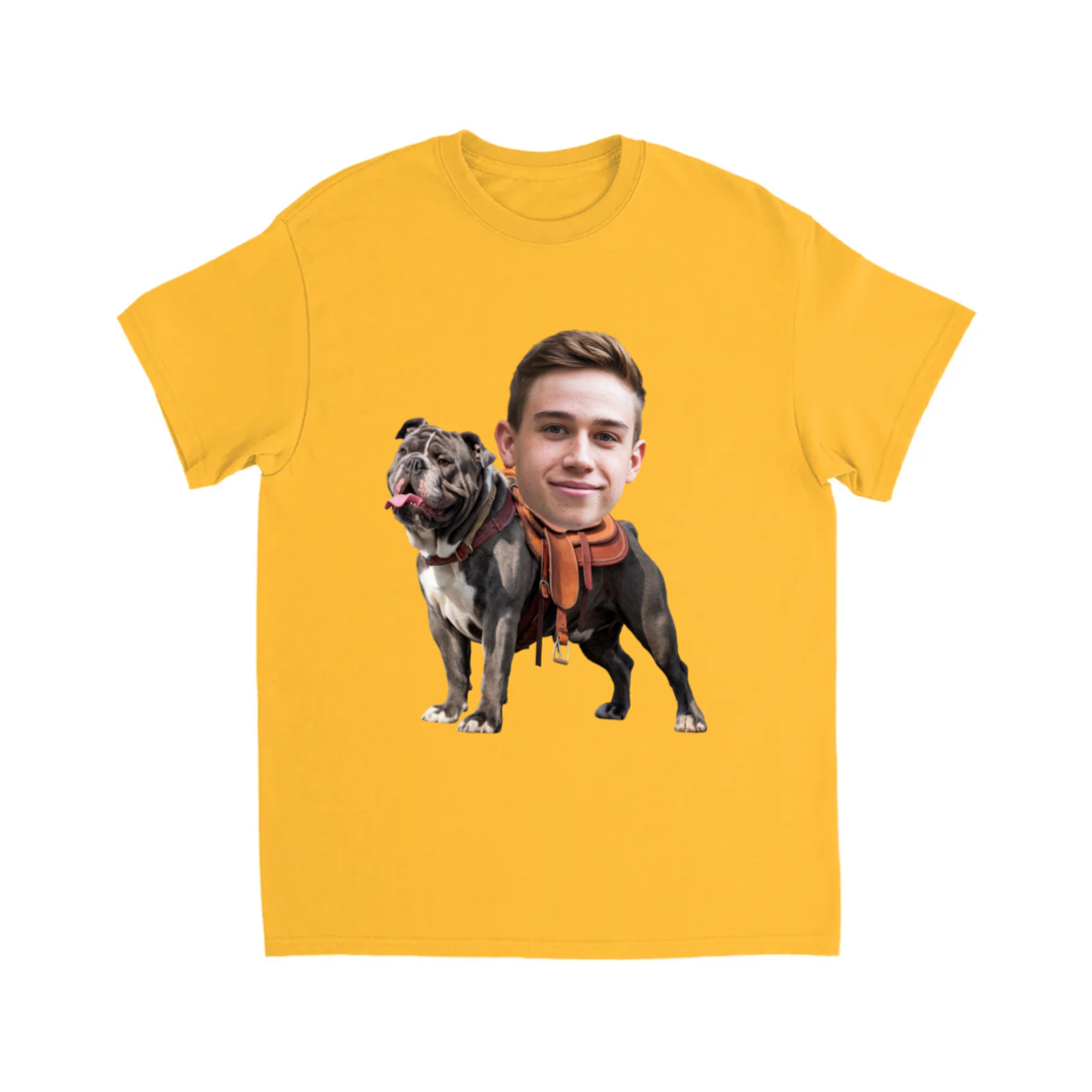 CUSTOM BULL DOG DOG RIDING MOUNT FACE T-SHIRT