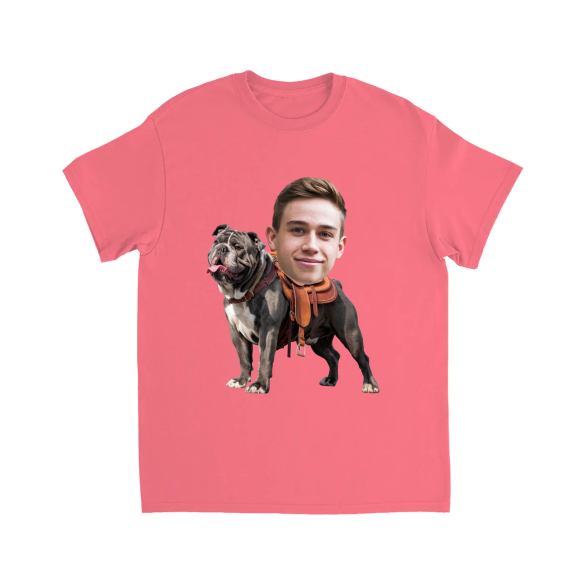 CUSTOM BULL DOG DOG RIDING MOUNT FACE T-SHIRT