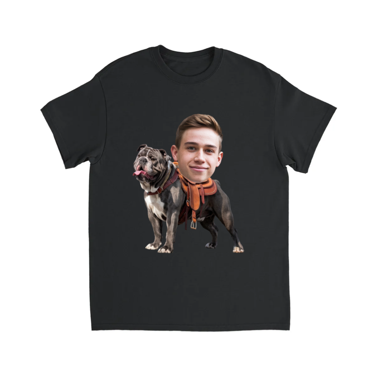 CUSTOM BULL DOG DOG RIDING MOUNT FACE T-SHIRT