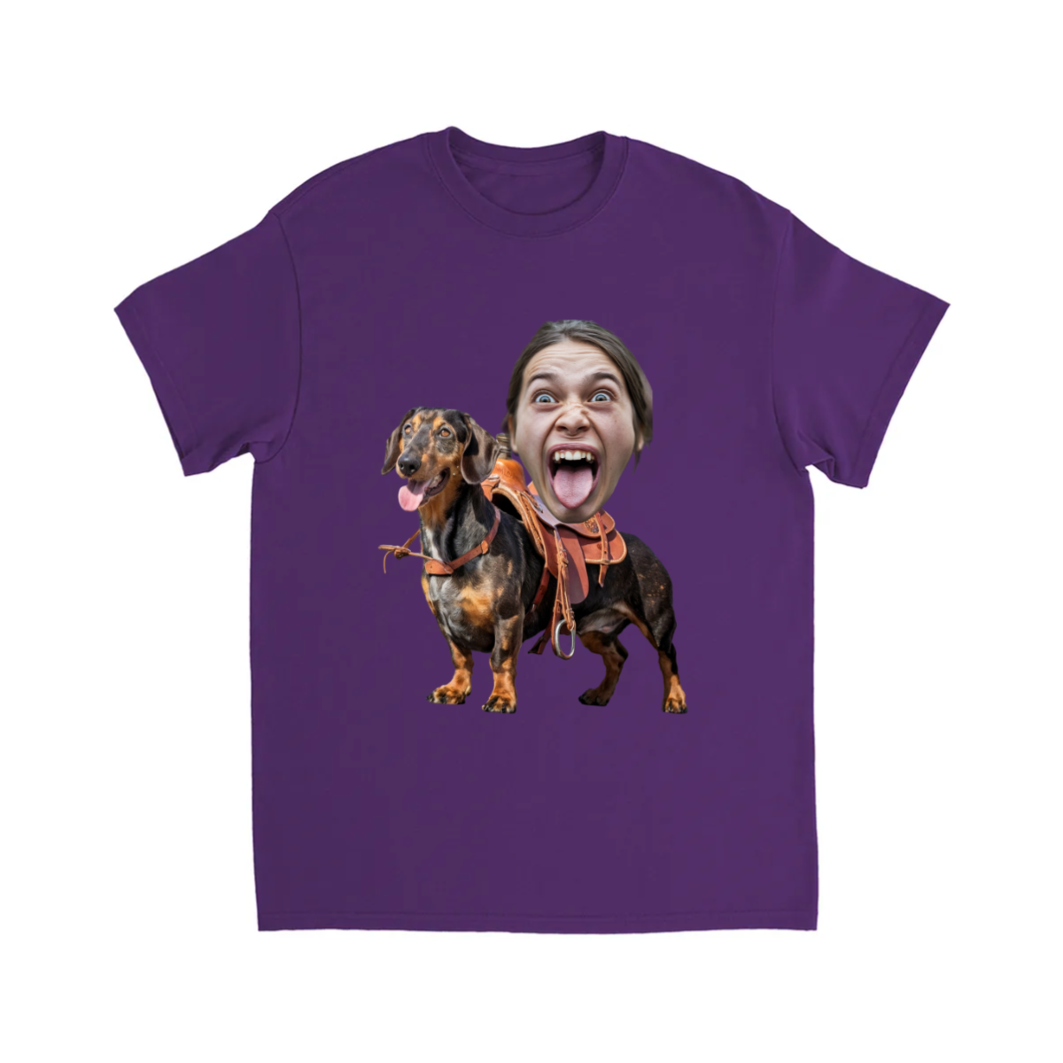 CUSTOM DACHSHUND DOG RIDING MOUNT FACE T-SHIRT