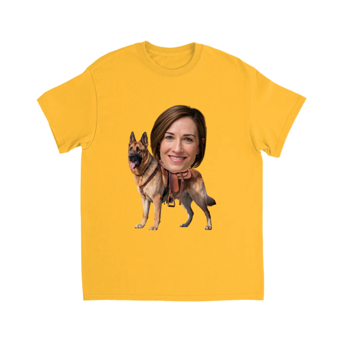 CUSTOM GERMAN SHEPARD DOG RIDING MOUNT FACE T-SHIRT