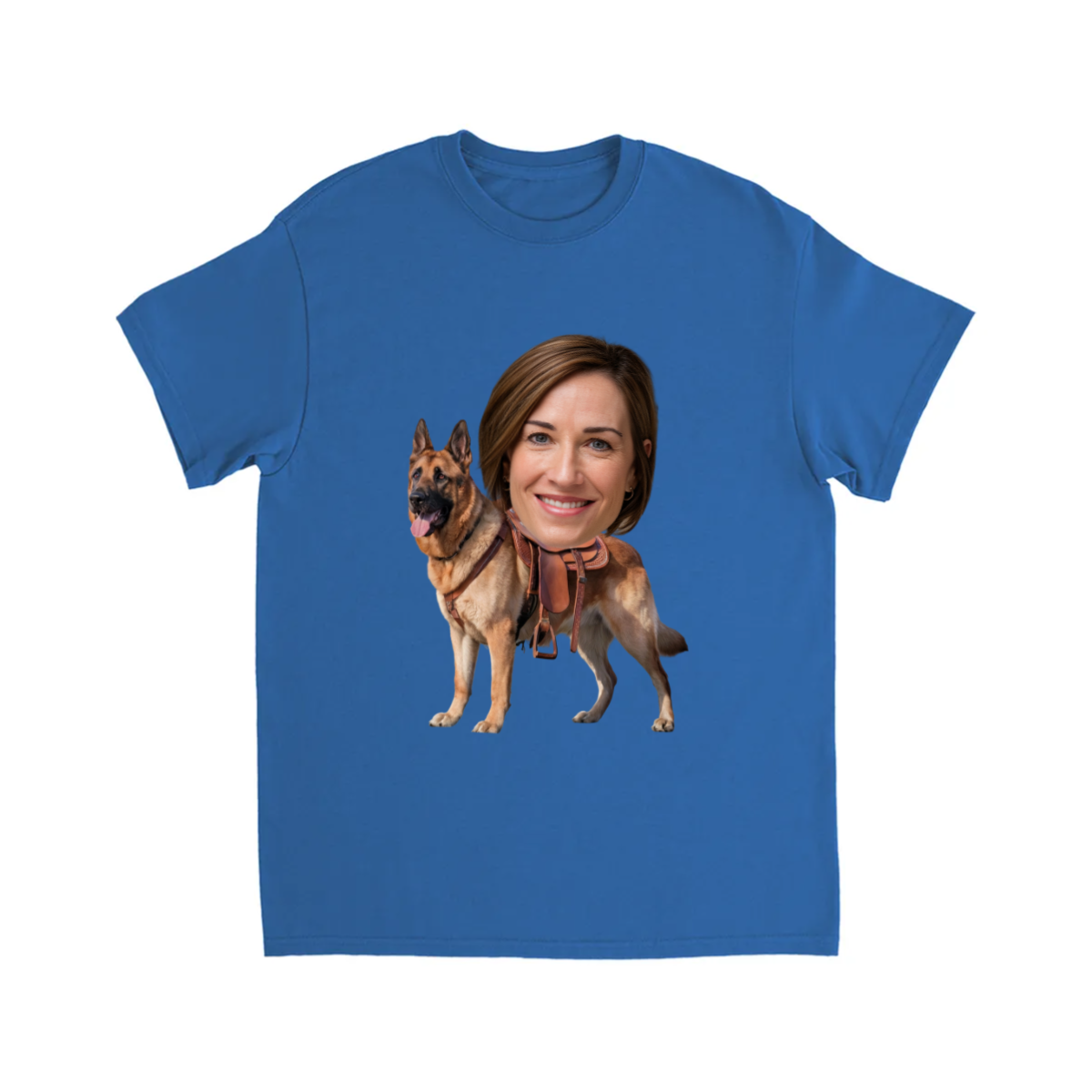 CUSTOM GERMAN SHEPARD DOG RIDING MOUNT FACE T-SHIRT