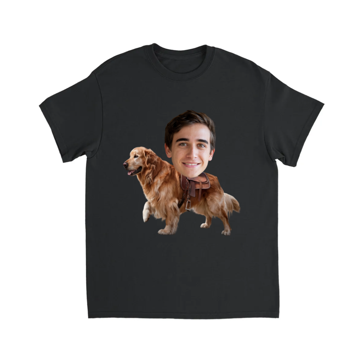 CUSTOM GOLDEN RETRIEVER DOG RIDING MOUNT FACE T-SHIRT