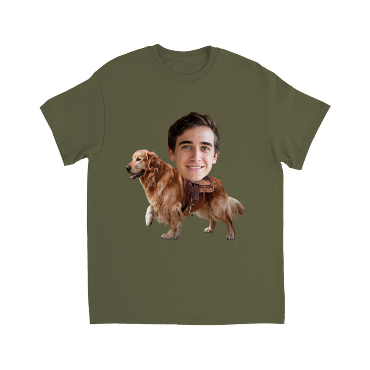 CUSTOM GOLDEN RETRIEVER DOG RIDING MOUNT FACE T-SHIRT