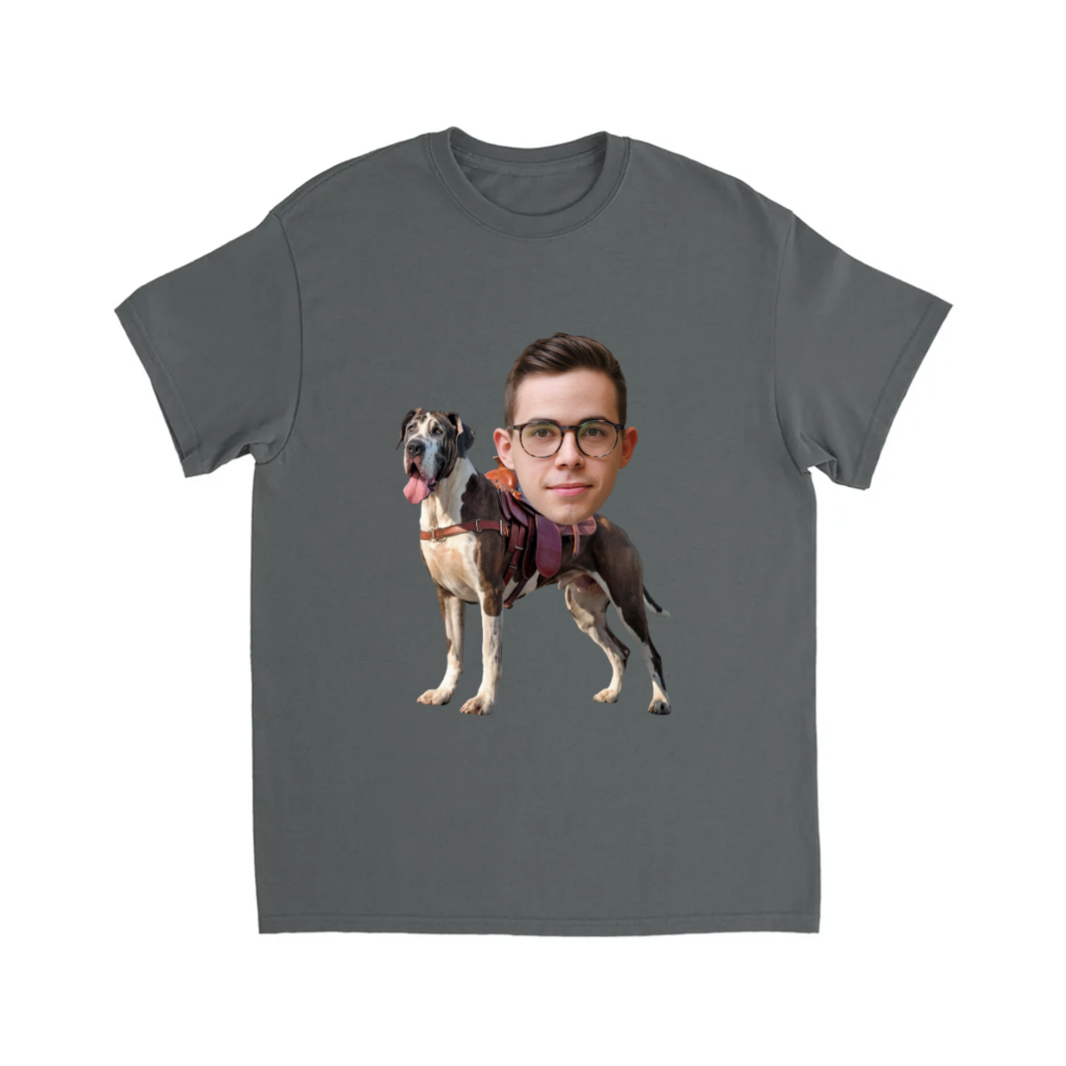 CUSTOM GREAT DANE DOG RIDING MOUNT FACE T-SHIRT