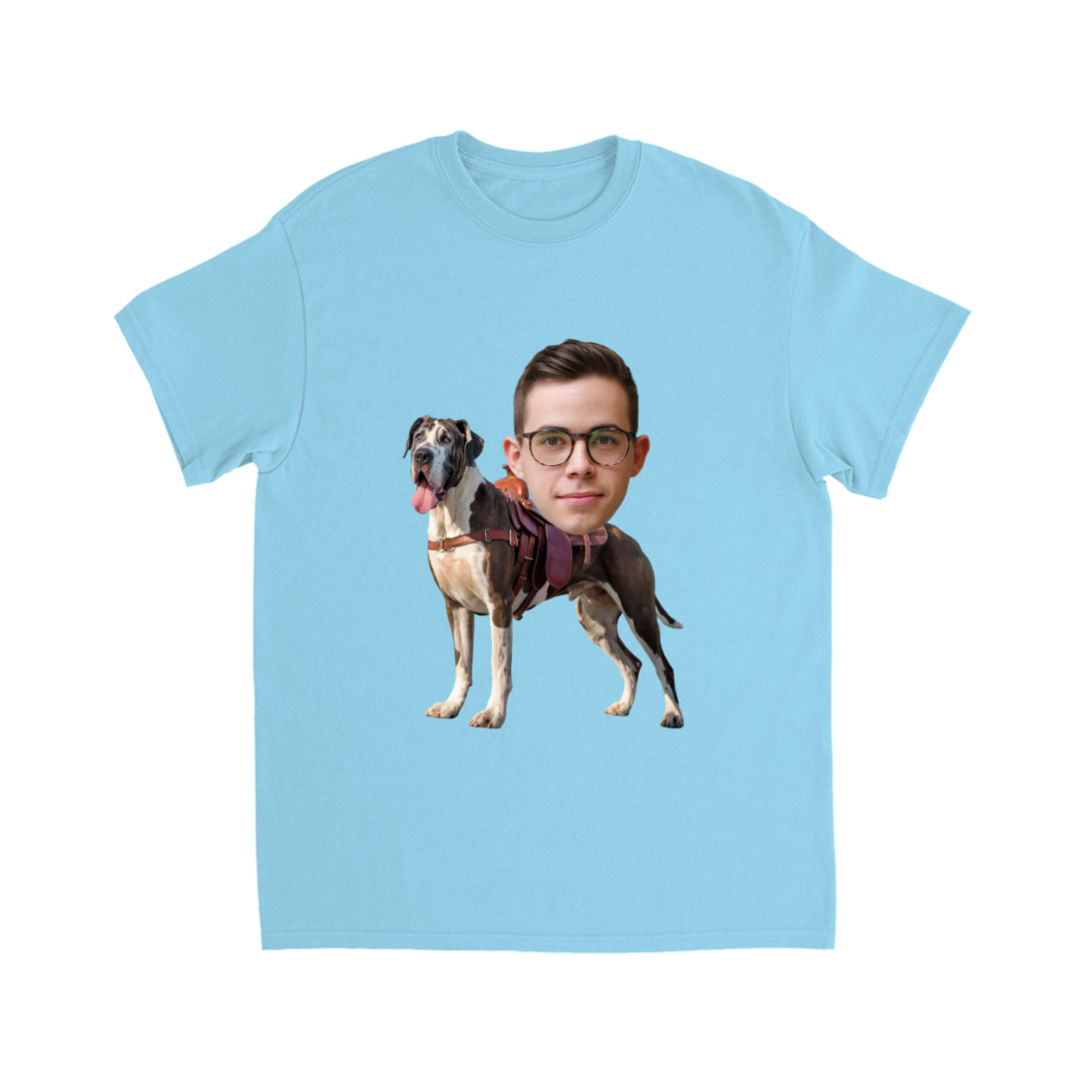 CUSTOM GREAT DANE DOG RIDING MOUNT FACE T-SHIRT