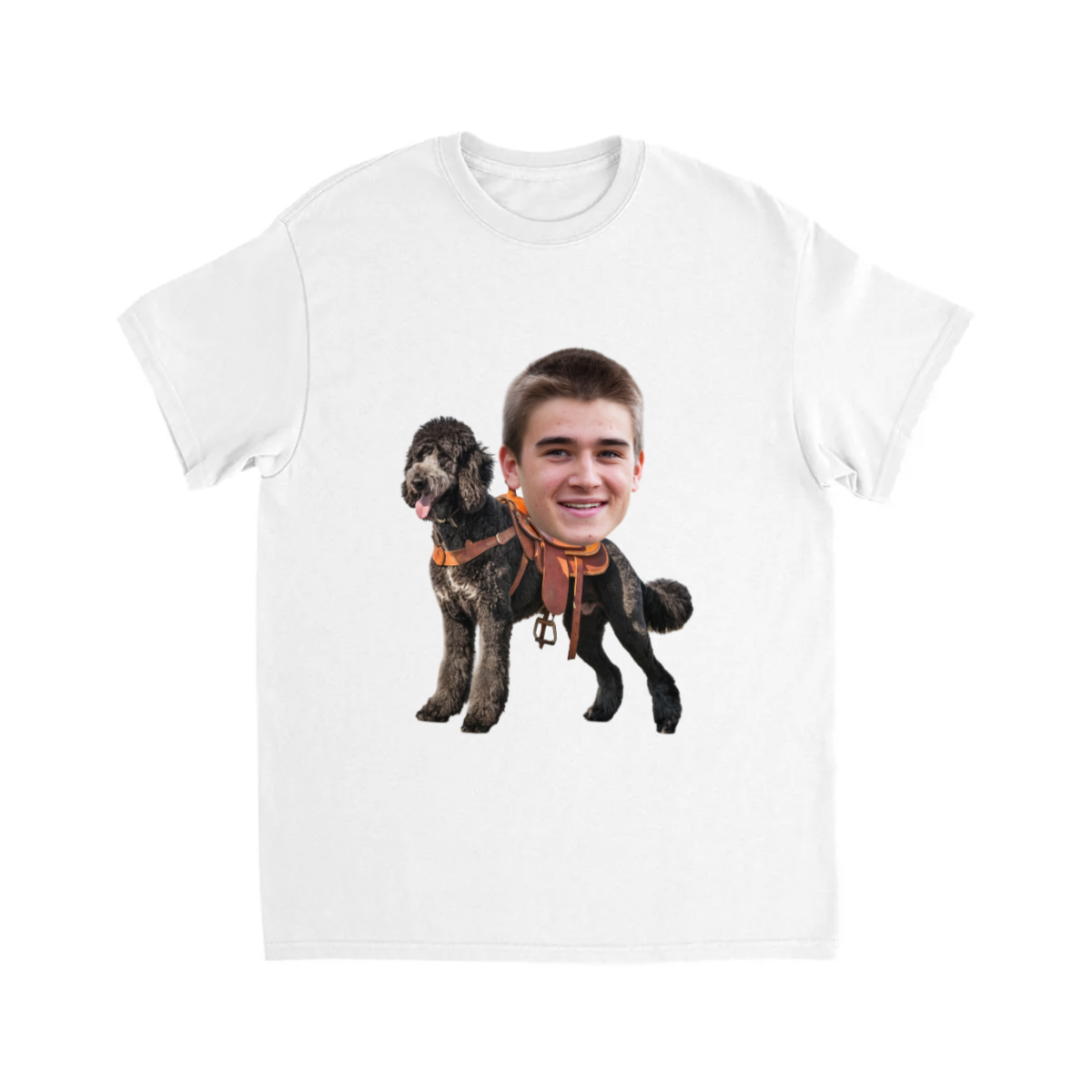 CUSTOM POODLE (BLACK) DOG RIDING MOUNT FACE T-SHIRT