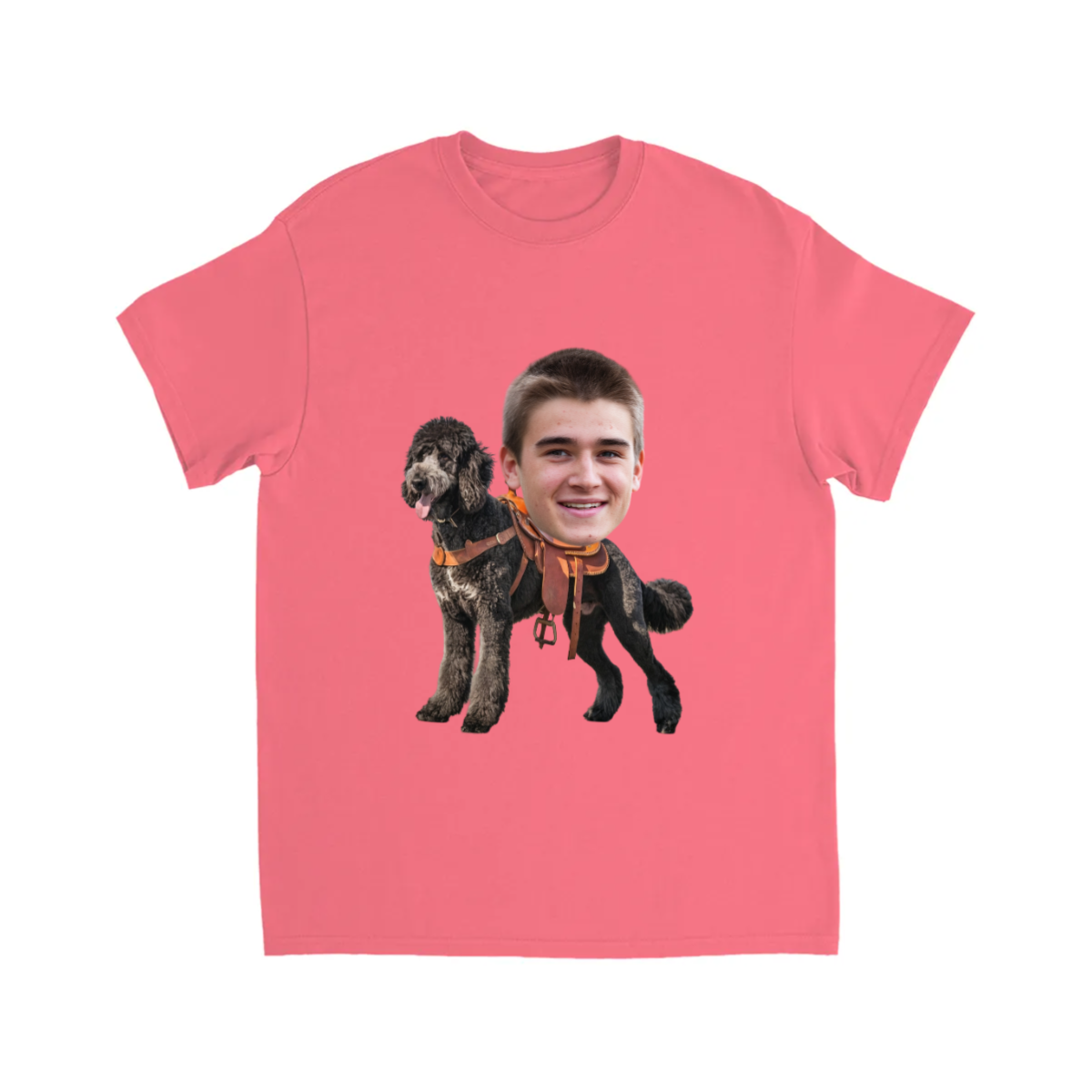 CUSTOM POODLE (BLACK) DOG RIDING MOUNT FACE T-SHIRT