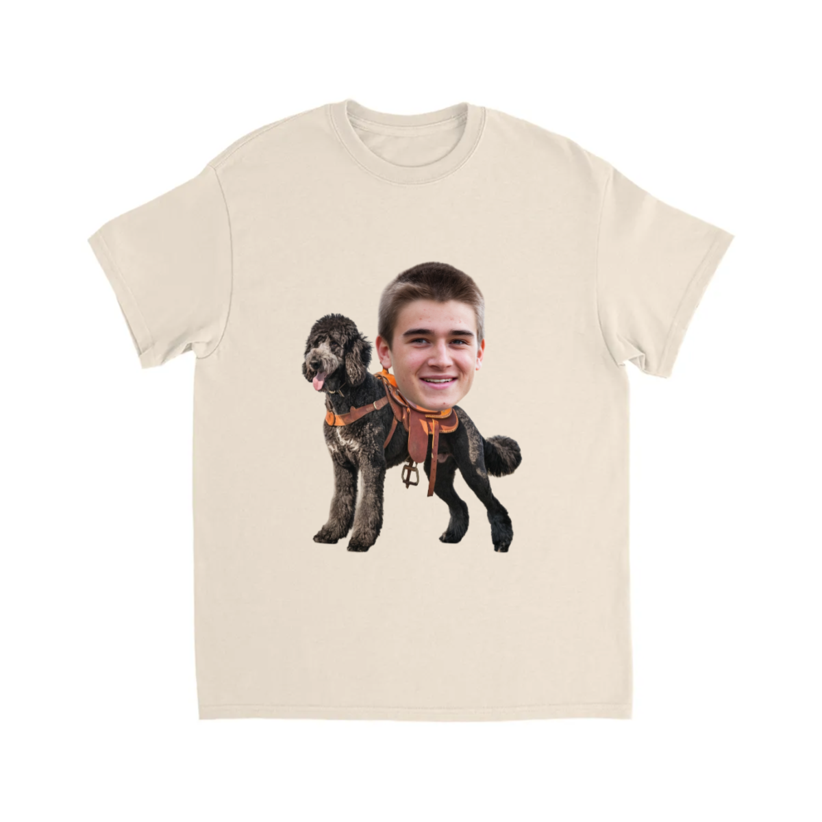 CUSTOM POODLE (BLACK) DOG RIDING MOUNT FACE T-SHIRT