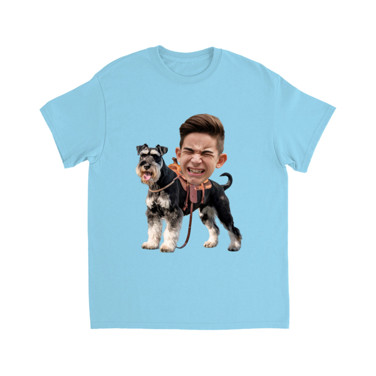 CUSTOM SCHNAUZER DOG RIDING MOUNT FACE T-SHIRT