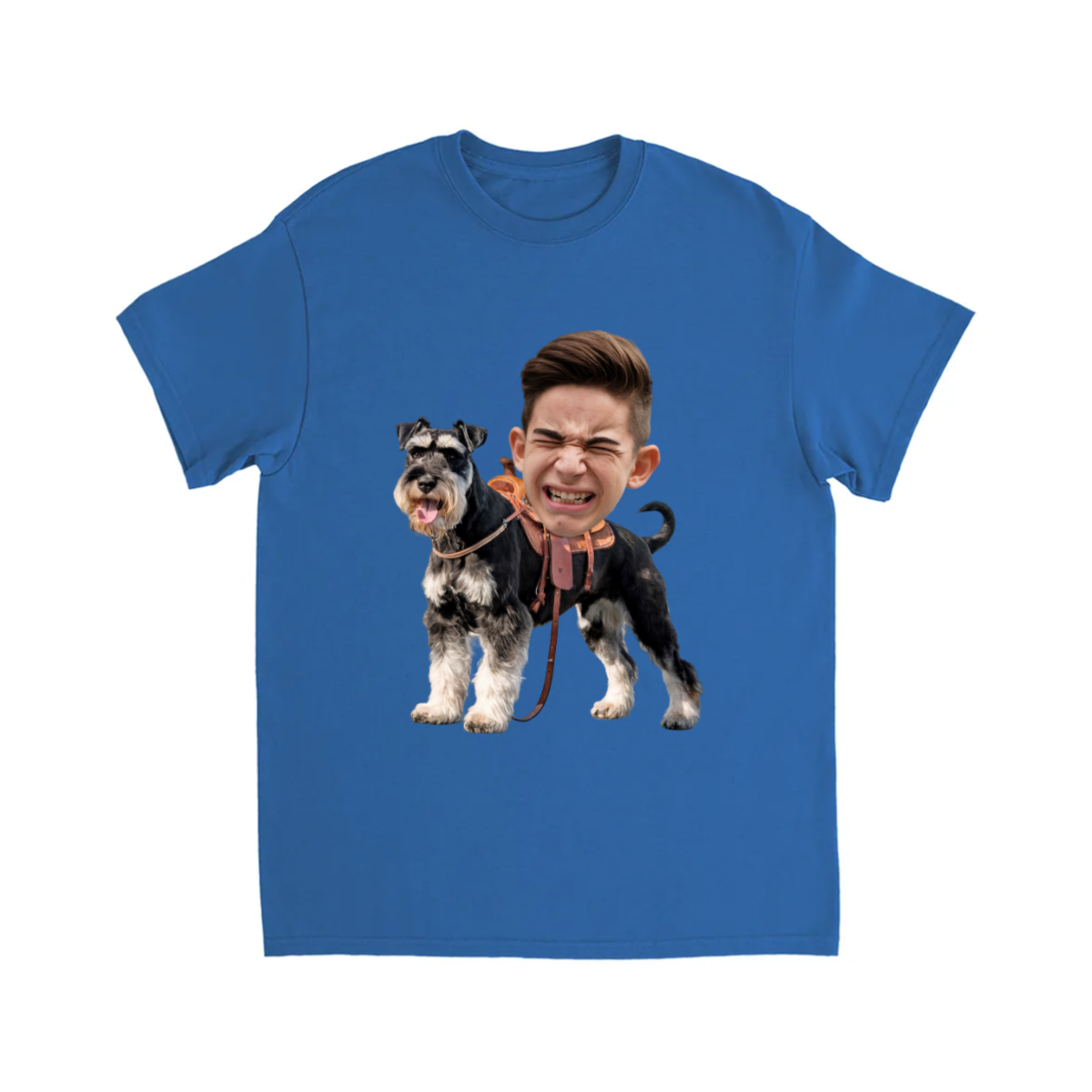 CUSTOM SCHNAUZER DOG RIDING MOUNT FACE T-SHIRT