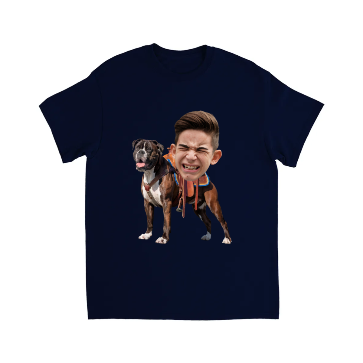 CUSTOM BOXER DOG RIDING MOUNT FACE T-SHIRT