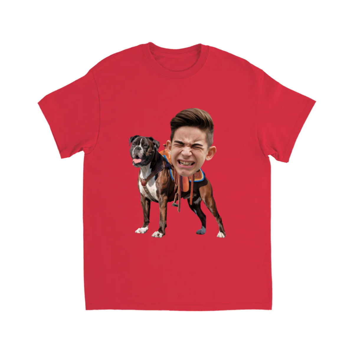 CUSTOM BOXER DOG RIDING MOUNT FACE T-SHIRT