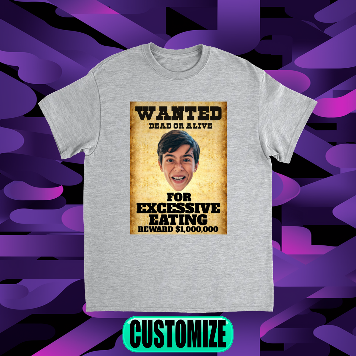 CUSTOM WANTED POSTER T-SHIRT (EXCESSIVE EATING 2)