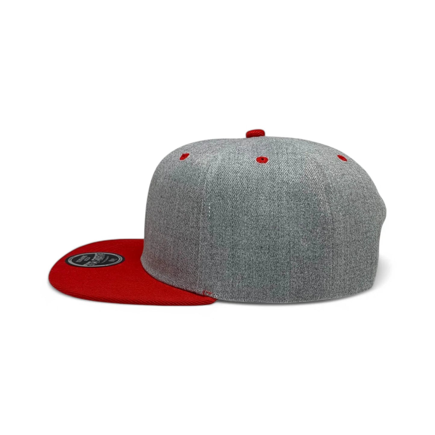 6-Panel Snapback (Flat Bill) — Heather Grey / Red Bill — Dozen Pack