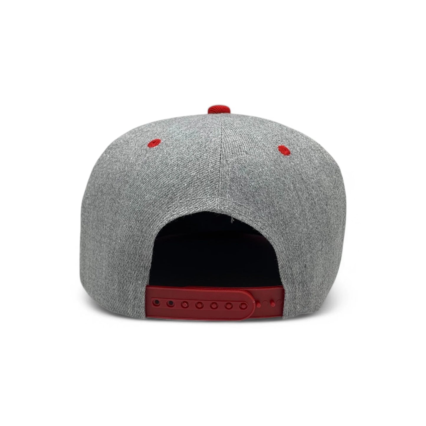 6-Panel Snapback (Flat Bill) — Heather Grey / Red Bill — Dozen Pack