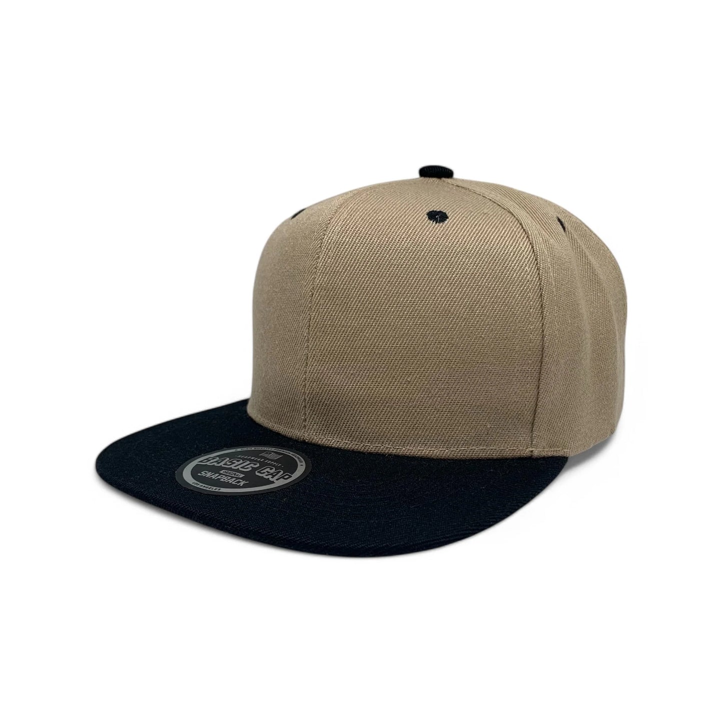 6-Panel Snapback (Flat Bill) — Khaki / Black Bill — Dozen Pack