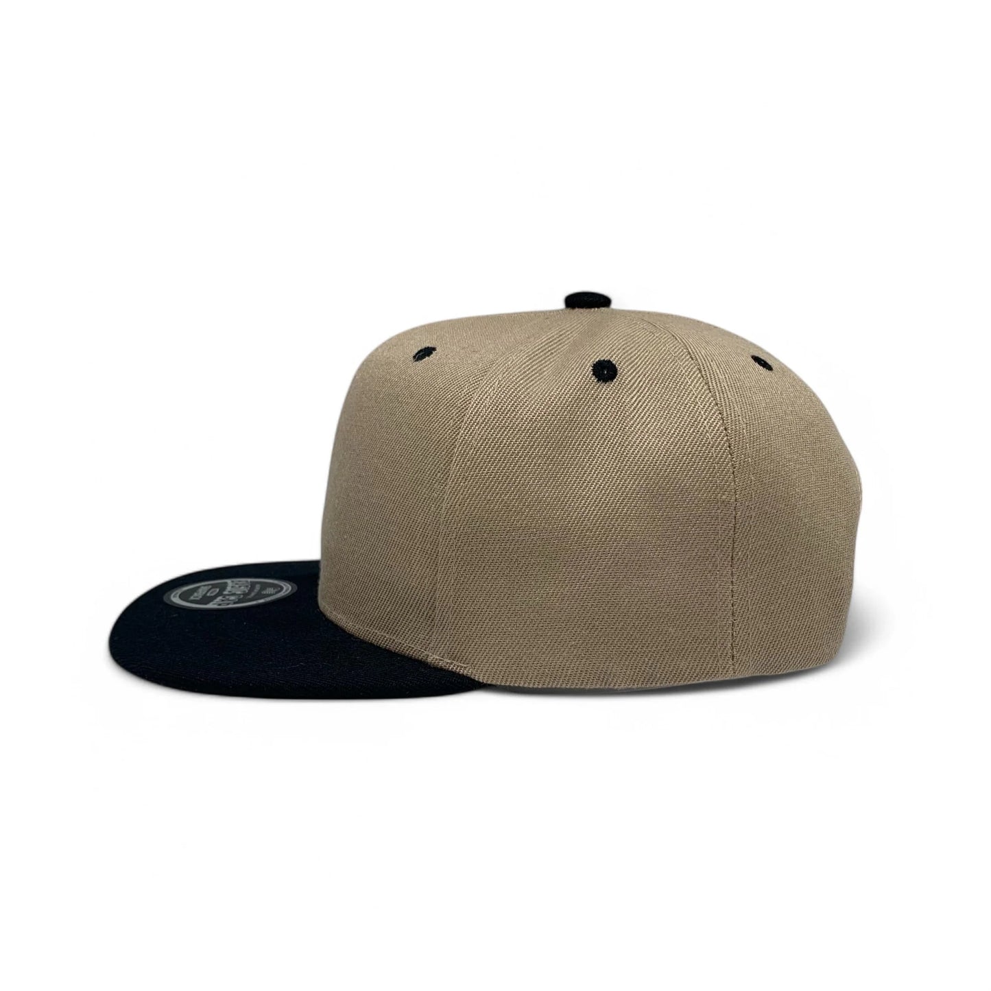 6-Panel Snapback (Flat Bill) — Khaki / Black Bill — Dozen Pack