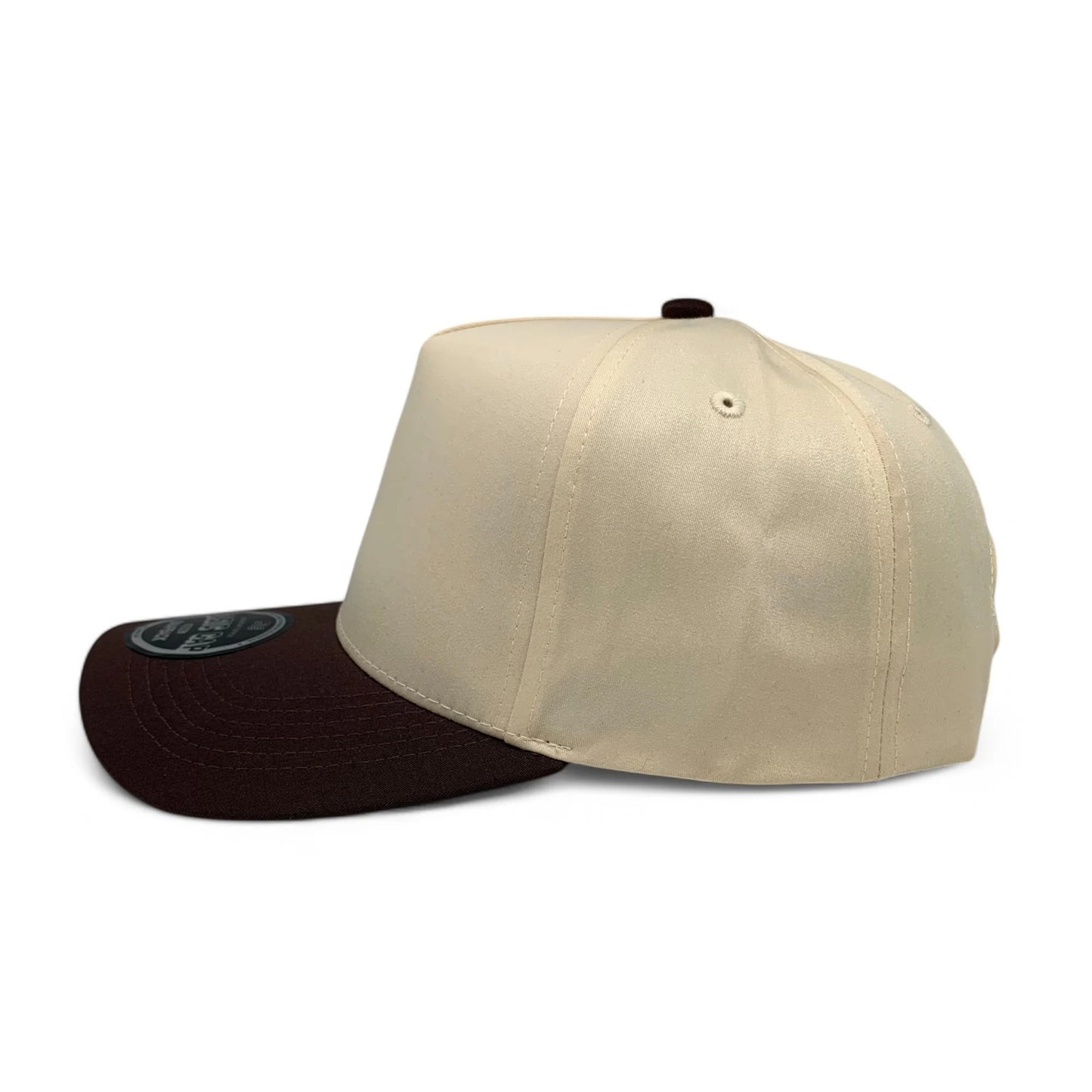 5-Panel Snapback (Curved Bill) — Natural / Brown Bill — Dozen Pack
