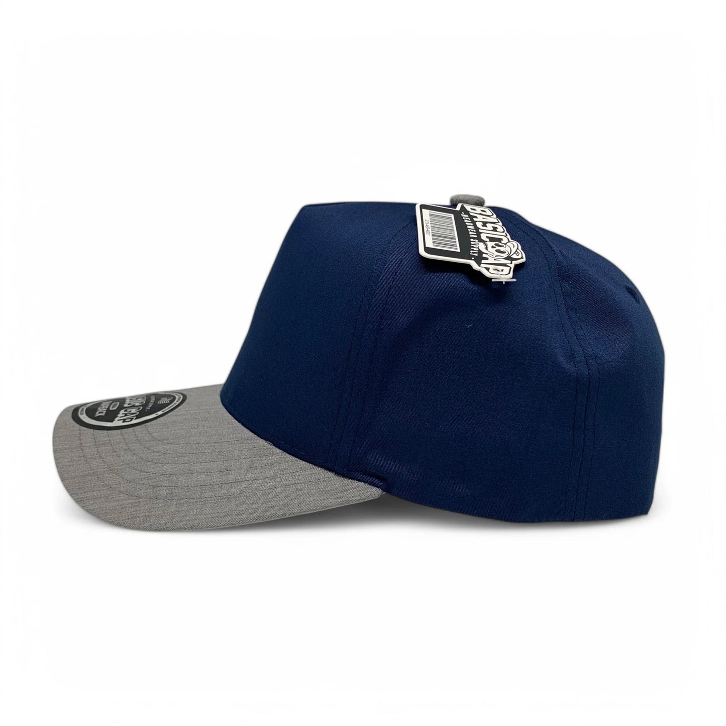5-Panel Snapback (Curved Bill) — Navy Blue / Light Grey Bill — Dozen Pack